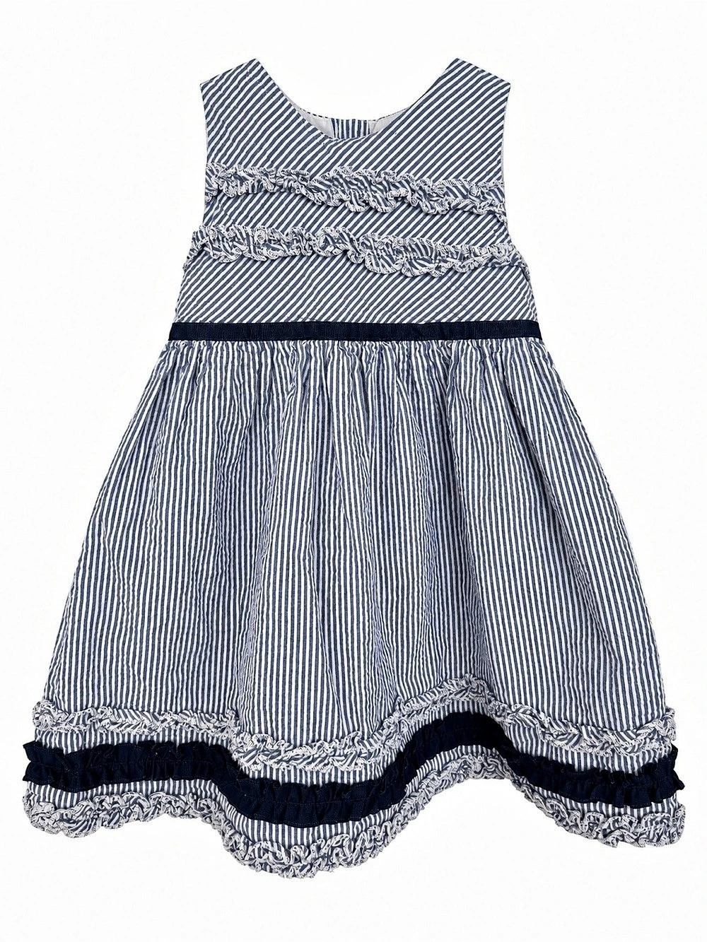 Marc & Maddie Baby Girls Blue White Striped Ruffle Dress 18M